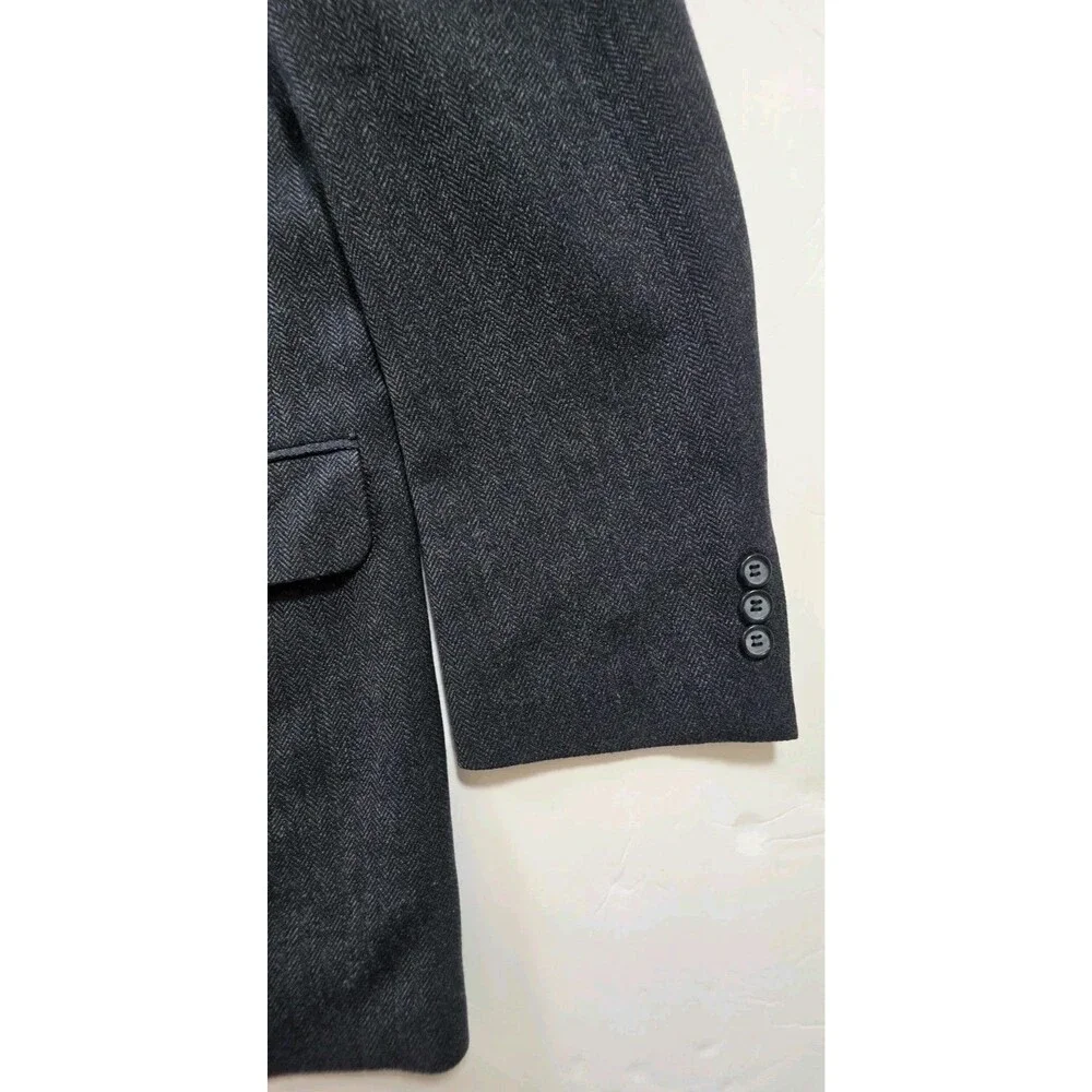Etienne Aigner Mens Wool Lambswool Blazer 44L Charcoal Gray Herringbone Sport